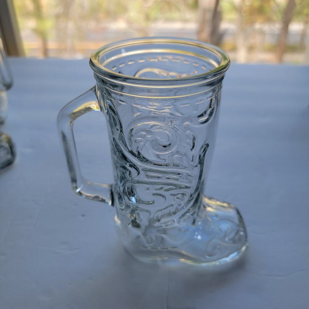Unmarked Coffee Mug Unisex Medium Clear Glass Embossed Scroll Boot-Shaped Mug